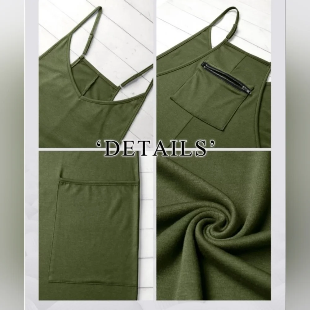 Army Green Oversized Vee neck sleeveless Jumpsuit with pockets New in package XL - Picture 7 of 8